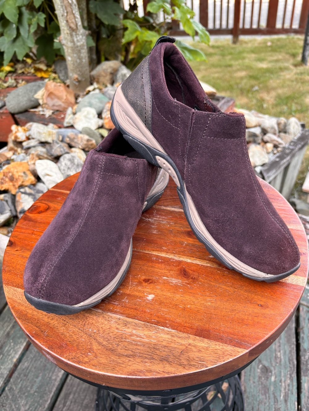 Easy Spirit Women's Slip-On Suede Sneakers in Plum/Brown